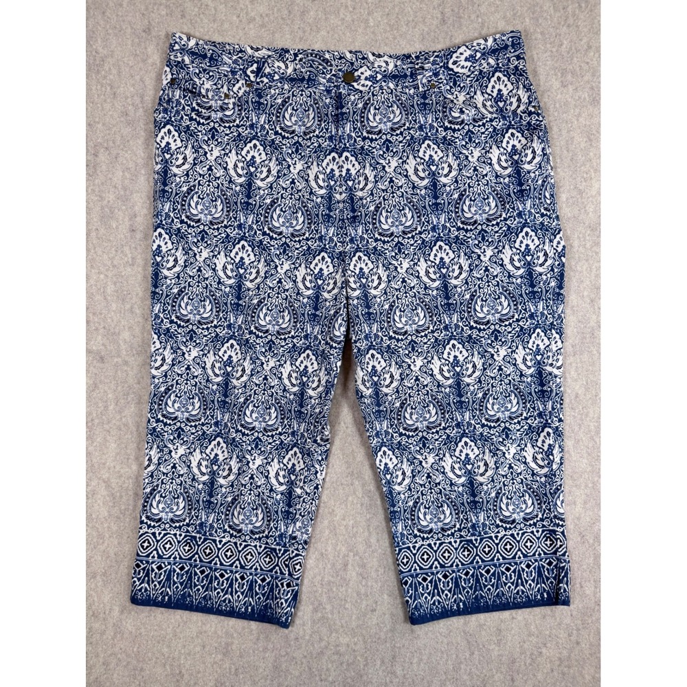 Lauren Ralph Lauren Blue White Paisley Cropped Pants Capris Plus Size 22W